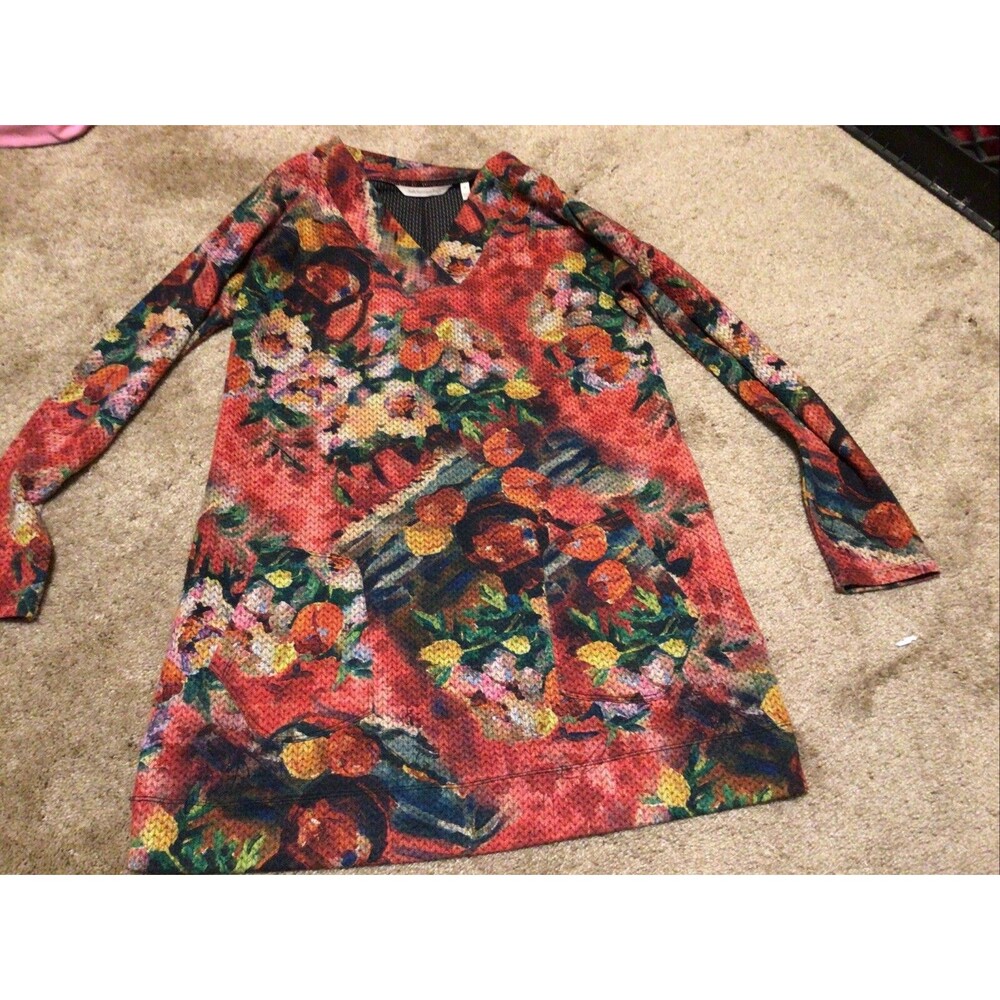 Soft Surroundings Crimson Valley Floral Long Sleeve Women’s Tunic Blouse Size M